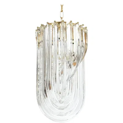 Pre-owned Venini One Of Three  Curved Crystal Glass Gilt Brass Chandelier In Transparent