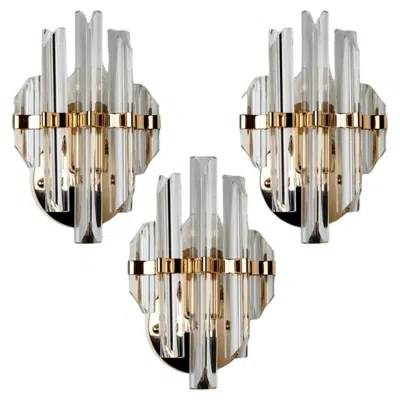Pre-owned Venini One Of Three  Style Murano Glass And Brass Sconces, Italy In Transparent