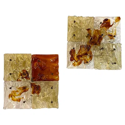 Pre-owned Venini One Pair  1970s Patchwork Glass Sconces In Brown