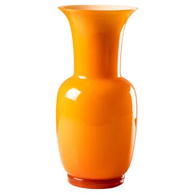 Pre-owned Venini Opalino Glass Vase In Orange Milk White Inside By