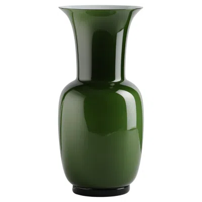 Pre-owned Venini Opalino Large Apple Green Milk White Inside Glass Vase
