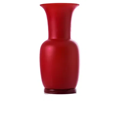 Pre-owned Venini Opalino Sabbiato Glass Vase In Red By