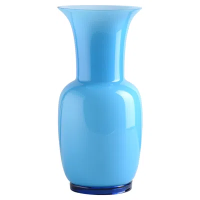 Pre-owned Venini Opalino Small Vase In Acquamarine Milk White Inside Murano Glass
