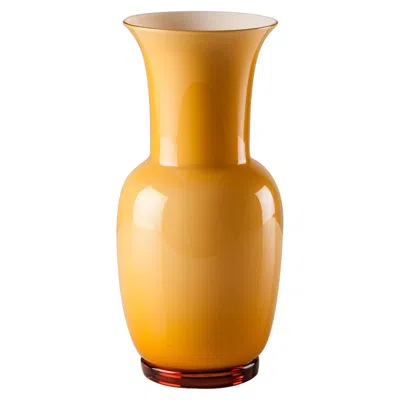 Pre-owned Venini Opalino Small Vase In Amber Milk White Inside Murano Glass