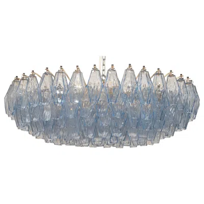 Pre-owned Venini Original Blue Glass Poliedri Chandelier By Carlo Scarpa For , Italy, C1960