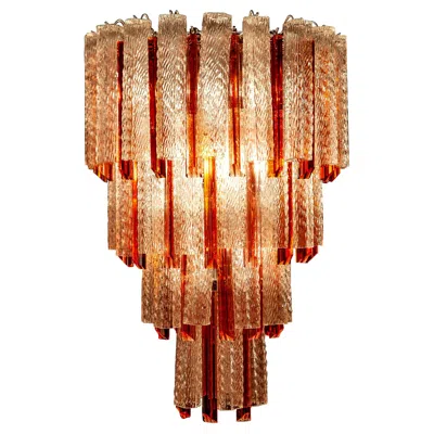 Pre-owned Venini Original Midcentury Murano Glass Tronchi Four-tier Chandelier, 1960 In Brown