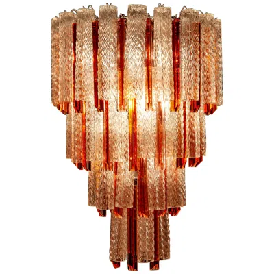 Pre-owned Venini Original Midcentury Murano Glass Tronchi Four-tier Chandelier, 1960 In Brown