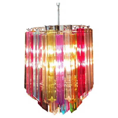 Pre-owned Venini Original Quadriedri Murano Chandelier - 47 Multicolored Prisms In Sand