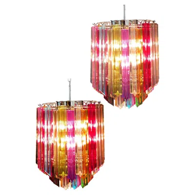 Pre-owned Venini Original Quadriedri Murano Chandeliers - 47 Multicolored Prisms In Sand
