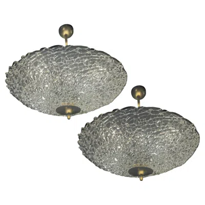 Pre-owned Venini Pair Beautiful 1980's Vintage Italian Murano Chandeliers In Transparent