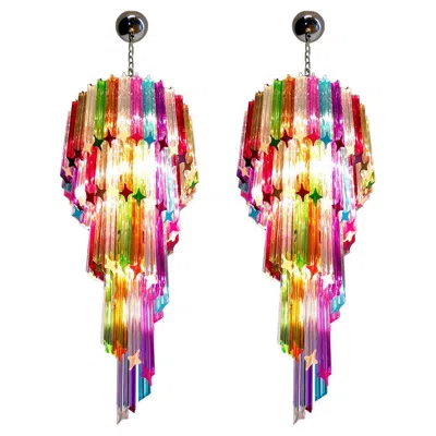 Pre-owned Venini Pair Italian Chandeliers Arlecchino Glass. Murano, 1990s In Sand