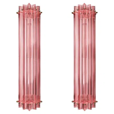 Pre-owned Venini Pair Italian Pink Wall Sconces,  Style Murano, 1990s