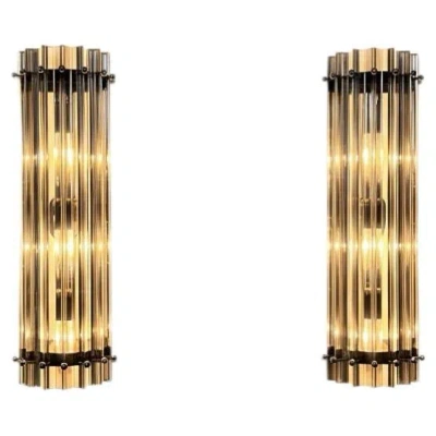 Pre-owned Venini Pair Italian Smoked Wall Sconces,  Style Murano, 1990s In Sand