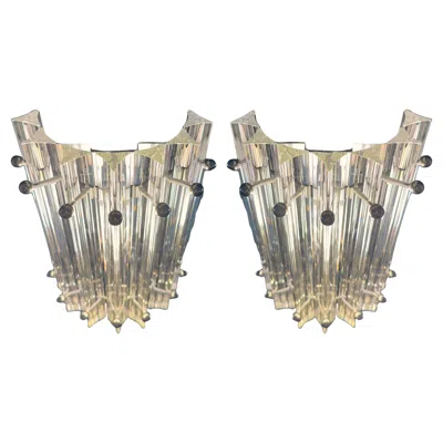 Pre-owned Venini Pair Italian Wall Sconce,  Style Murano, 1990s In Brown