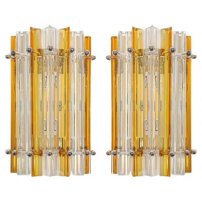 Pre-owned Venini Pair Italian Wall Sconce,  Style Murano, 1990s In Sand