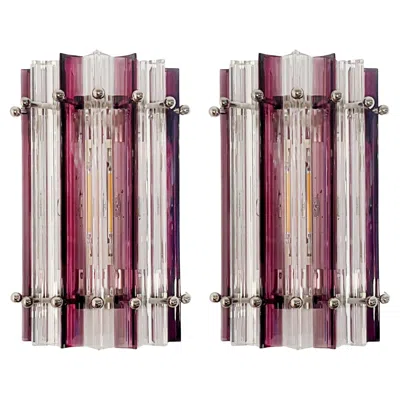 Pre-owned Venini Pair Italian Wall Sconce,  Style Murano, 1990s In Transparent