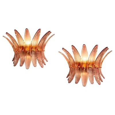 Pre-owned Venini Pair Italian Wall Sconces, Murano, 1990s In Orange
