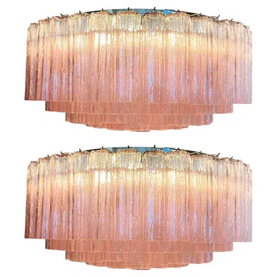 Pre-owned Venini Pair Magnificent Murano Glass Chandeliers, 101 Pink Tube Glasses