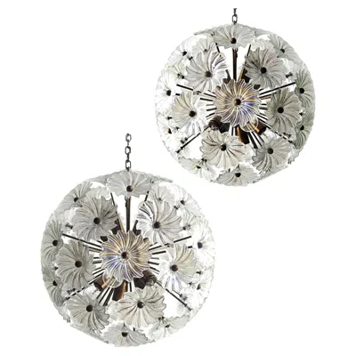Pre-owned Venini Pair Mid-century Sputnik Italian Crystal Chandeliers In Transparent