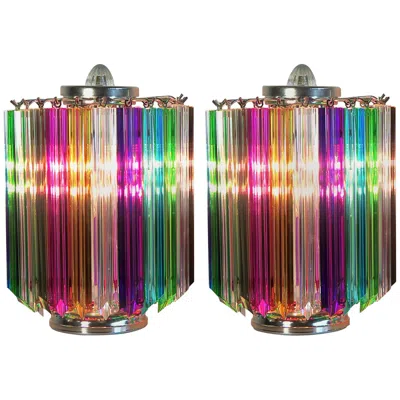 Pre-owned Venini Pair Multi-color Quadriedri Table Lamp, Murano, 1990s In Brown