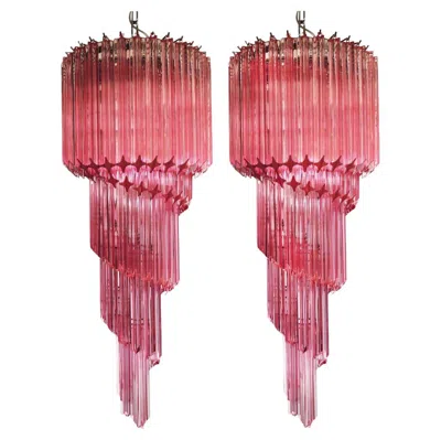 Pre-owned Venini Pair Murano Chandeliers Crystal Pink Prism, Murano