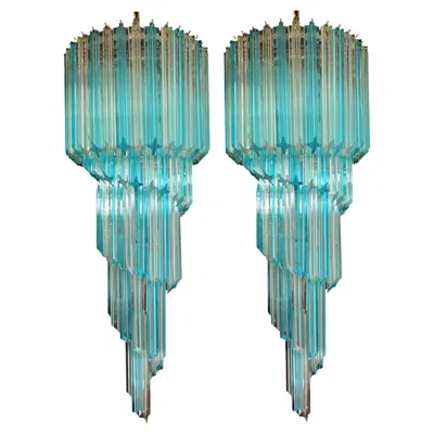 Pre-owned Venini Pair Murano Chandeliers Crystal Prism, Murano In Blue