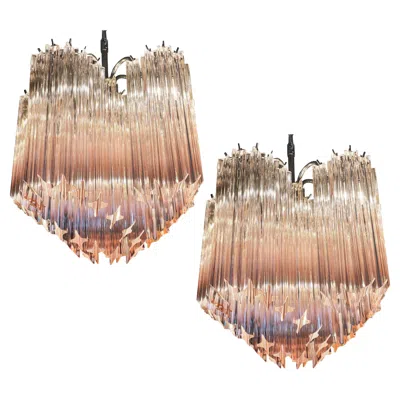 Pre-owned Venini Pair Murano Glass Chandeliers In Sand