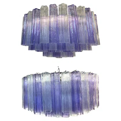 Pre-owned Venini Pair Murano Glass Chandeliers, Tronchi Glasses By Valentina Planta In Purple
