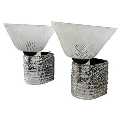 Pre-owned Venini Pair Of Art Deco Sconcesattr To  And Carlo Scarpa, Murano, Italy, 1930s In Transparent