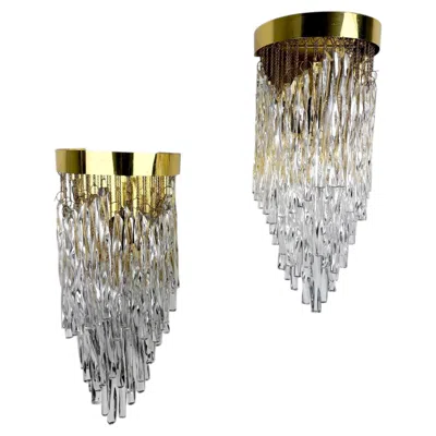 Pre-owned Venini Pair Of Cascade Wall Lights By , Murano Glass, Italy, 1970's In Brown