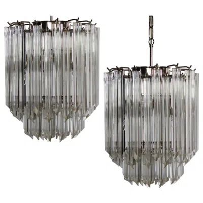 Pre-owned Venini Pair Of Chandeliers  Style 47 Transparent Prism Quadriedri, Murano, 1990