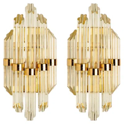 Pre-owned Venini Pair Of Clear Gold Glass Sconces In The Style Of , Italy 2000 In Beige