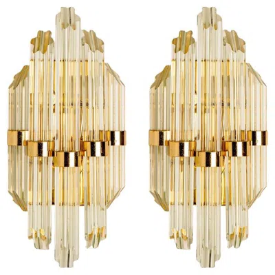 Pre-owned Venini Pair Of Clear Gold Glass Sconces In The Style Of , Italy 2000 In Sand