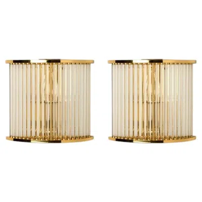 Pre-owned Venini Pair Of Clear Ridged Gold Glass Sconces In The Style Of , Italy 1970 In Beige