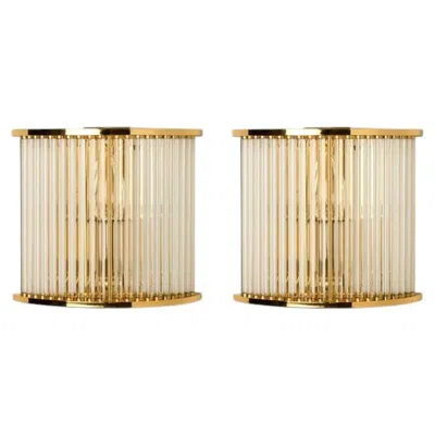 Pre-owned Venini Pair Of Clear Ridged Gold Glass Sconces In The Style Of , Italy 1970 In Sand