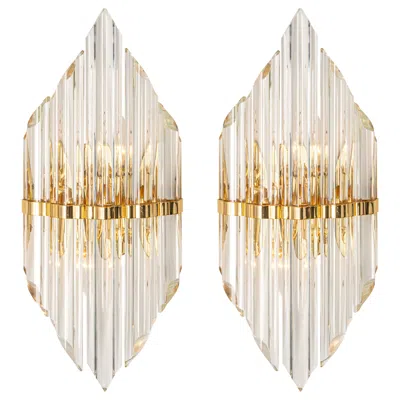 Pre-owned Venini Pair Of Crystal Glass Wall Lights In  Style, Italy, 1970s In Sand