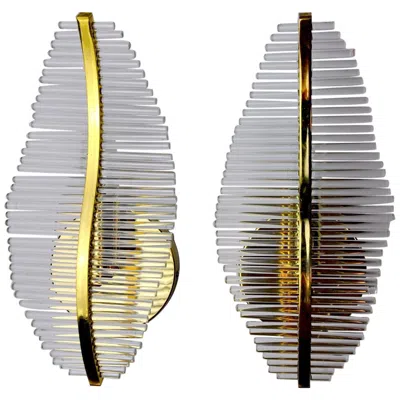 Pre-owned Venini Pair Of Floral Wall Lamps  Dorée, Murano, Tubular Glasses, Italy, 1970 In Transparent