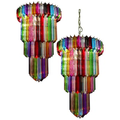 Pre-owned Venini Pair Of Italian Chandelier Multicolored Quadriedri, Murano In Brown