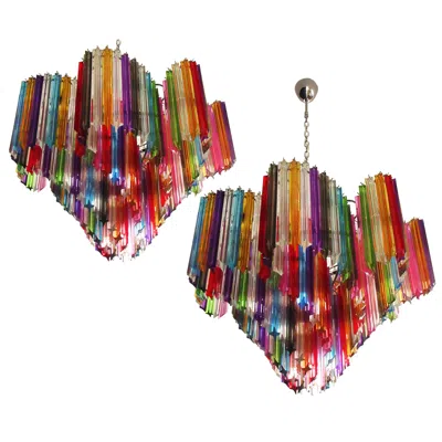 Pre-owned Venini Pair Of Italian Chandelier Multicolored Quadriedri, Murano In Brown