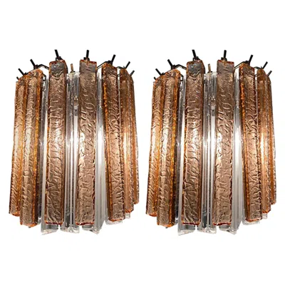 Pre-owned Venini Pair Of Italian Murano Glass Wall Sconces, Ice And Pink,  1980s In Brown