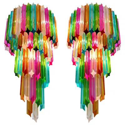 Pre-owned Venini Pair Of Italian Sconces  Style 41 Multi-color Quadriedri, Murano, 1980s In Brown