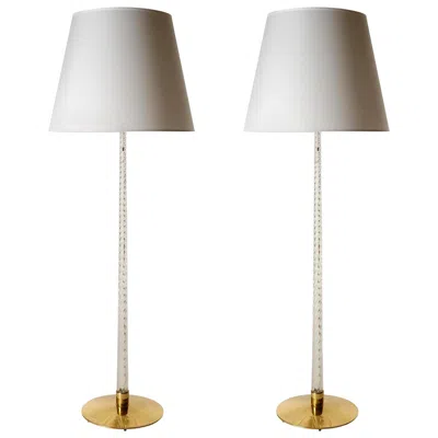 Pre-owned Venini Pair Of Large Kalmar Floor Lamps 'glasschaft' No. 2134, Glass Rod Brass, 1960s In Transparent