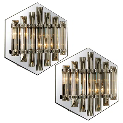 Pre-owned Venini Pair Of Large  Style Glass Sconces With Triedi Crystals, 1969 In Brown