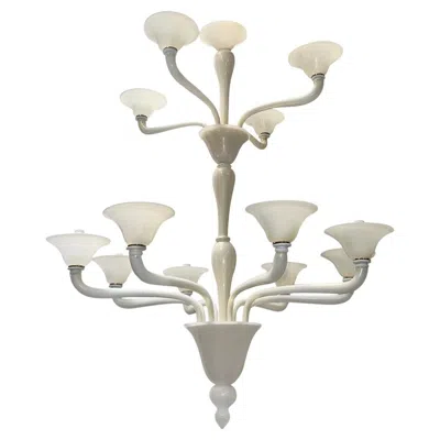 Pre-owned Venini Pair Of Large White Murano Glass Chandeliers. Sold Individually.