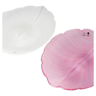 Pre-owned Venini Pair Of Leaf Dishes  & C., Murano, Designed By Tyra Lundgren In Purple