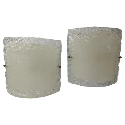 Pre-owned Venini Pair Of Mid Century Modern Thick  Style Murano Wall Sconces For Casella In Transparent