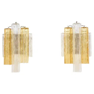 Pre-owned Venini Pair Of Mid-century Italian Murano Wall Sconces In Sand