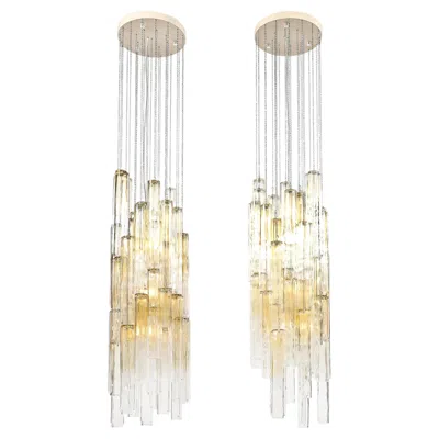 Pre-owned Venini Pair Of Mid-century Large Muted Citrine Calza Glass Chandeliers Signed  In Sand