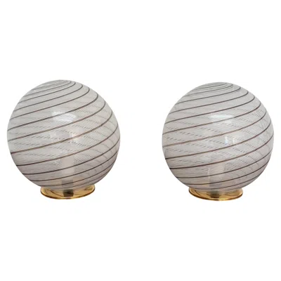 Pre-owned Venini Pair Of Mid-century Modern Table Lamps Attributed To , Murano, Circa 1970 In Transparent