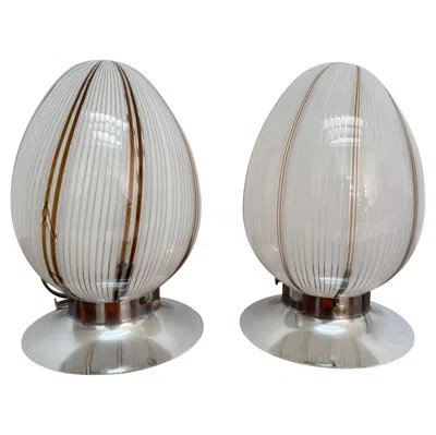 Pre-owned Venini Pair Of Mid-century Modern Table Lamps Attributed To , Murano, Circa 1980 In Transparent